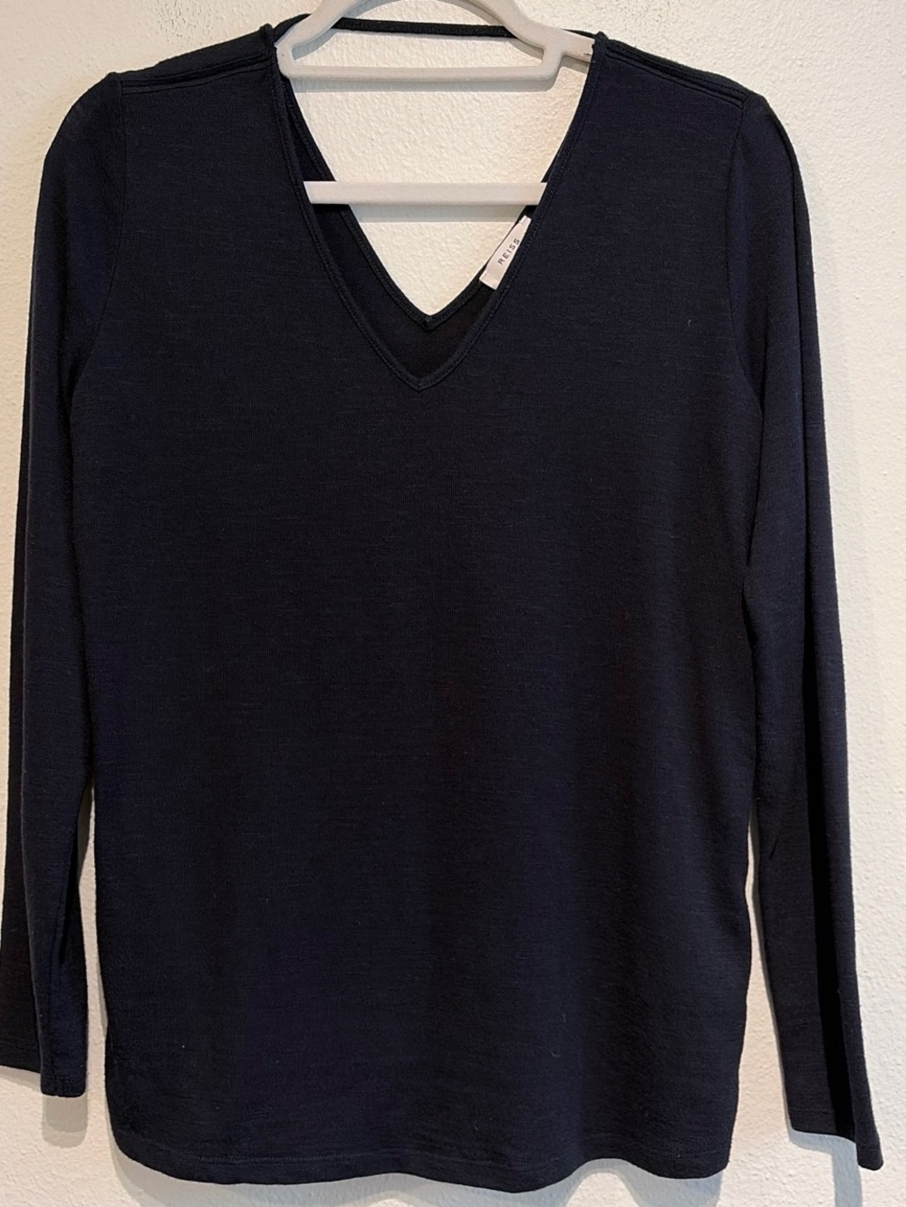 Reiss Navy V-Neck Long Sleeve Sweater